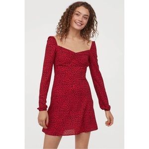 H&M Red Long Sleeve Cheetah Print Dress
